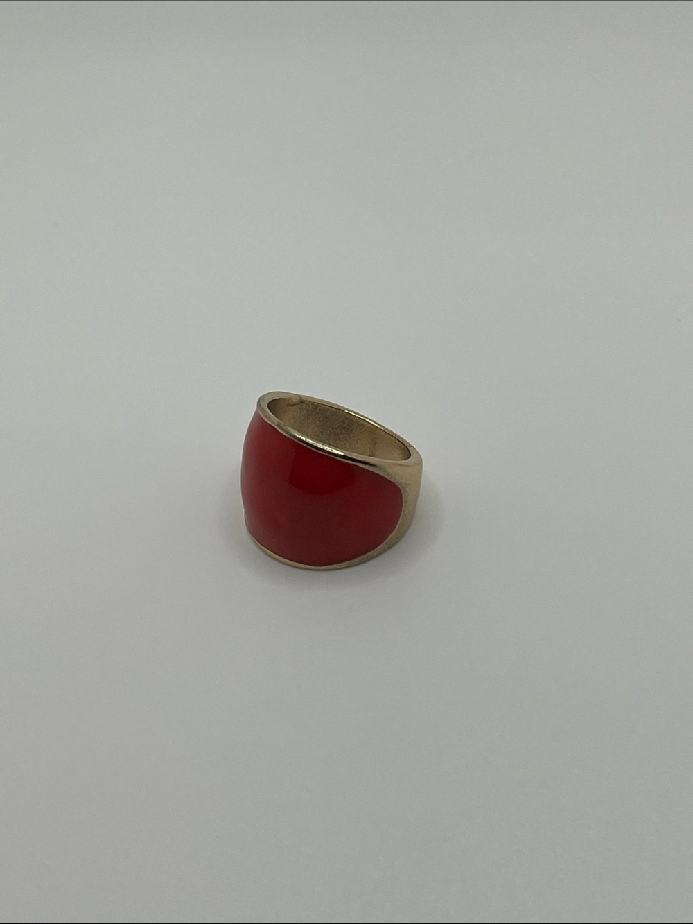 Source Unknown Red Enamel Dome Ring with Gold Tone Band - Women Jewelry